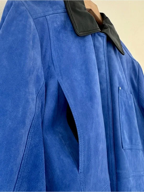 NWT Zara Electric Blue Suede Jacket with Black Leather Collar - Picture 4 of 16